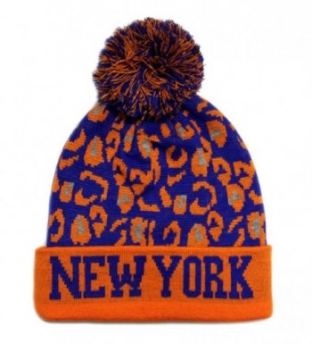 CITY Hunter Sk950 Leopard College Pom Beanie Hat - New York (8 Colors) - Orange/Royal - CZ11GM82JJV