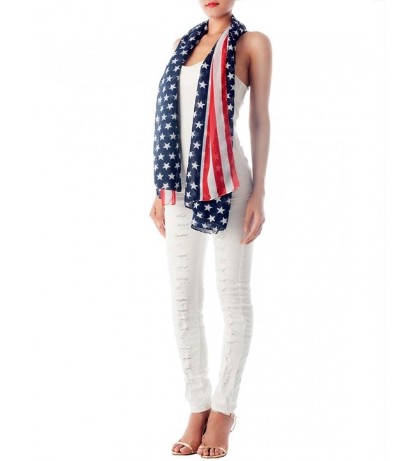 iB-iP Women's American Flag Prints Large Gorgeous Lightweight Long Fashion Scarf - Navy - CF12JHBQWE7