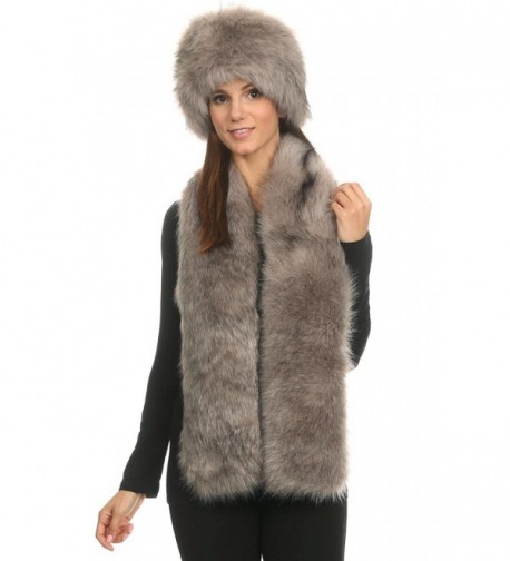 LL Bundle - 2 Items: Womens Faux Fur Russian Pillbox Hat - Soft Stole Scarf Wrap - Gray - CW12NSJRRRE