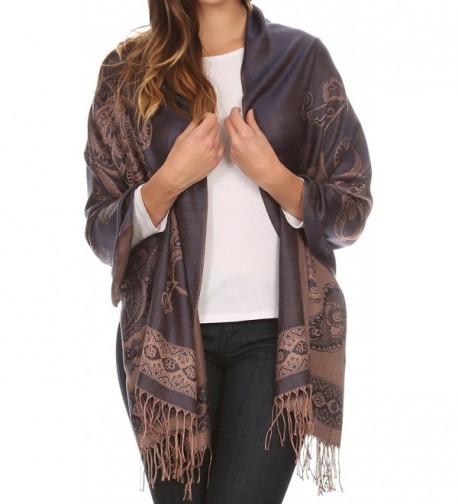 Sakkas Seily Long Extra Wide Fringe Paisley Patterned Pashmina Shawl / Scarf - Navy / Golden - CJ12LN81KKX