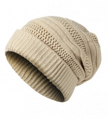 JAKY Global Unisex Oversized Cable Knit Slouchy Beanie Warm Thick Winter Hats Skull Cap - Beige - CJ186NEG5G2