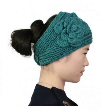 kilofly Crochet 3D Rose Winter Knit Headband- with Faux Pearl Flower Hair Band - Cyan - CY11SSLPAP9