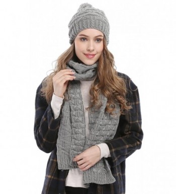 Women Fashion Winter Warm Knitted Scarf and Hat Set Skullcaps - Grey_style - C412O0D953M