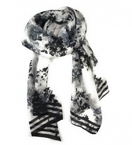 Z&HTrends Womens 100% Mulberry Silk Scarf - Black Abstract Flowers - CU187W92KHW