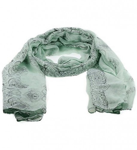 Thin Soft Chinese Ornament Flower Design Silky Delicate Scarf for Girls - Green - CJ11POM306H