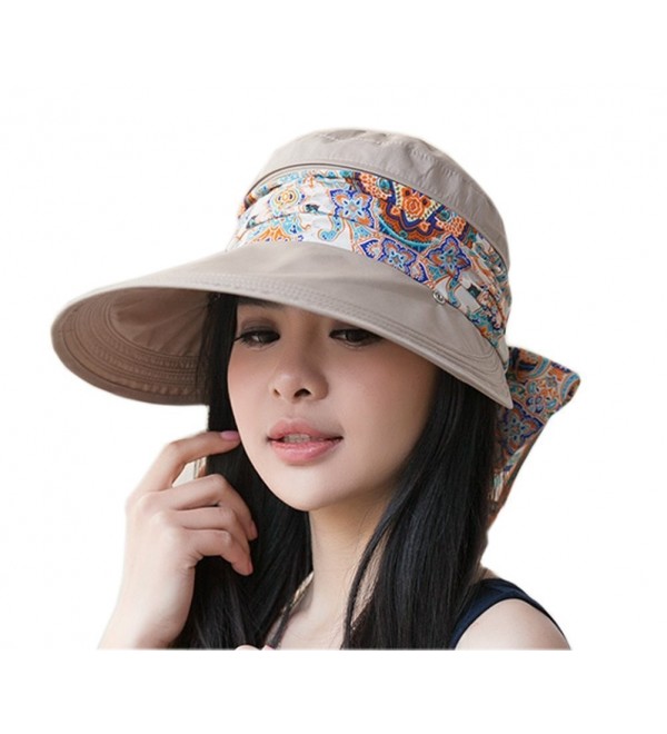 Roll Up Wide Brim Sun Visor UPF 50+ UV Protection Sun Hat with Neck Protector - Khaki - CH17YYXA5IL