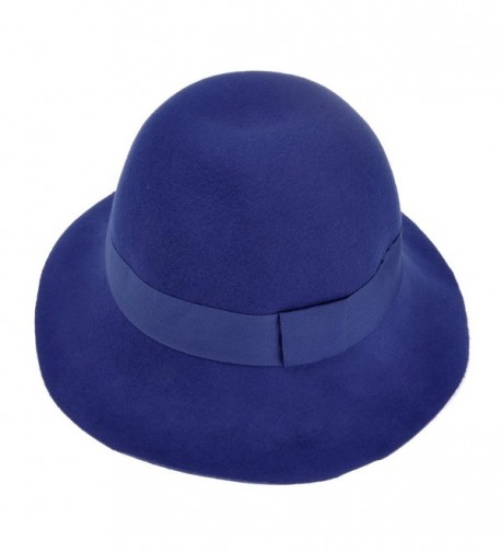 ZLYC Women 100% Wool Fashion Winter Ribbon Felt Fedora Floppy Bowler Hat Cap - Blue - C611PU3DKFV