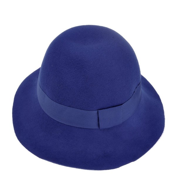 ZLYC Women 100% Wool Fashion Winter Ribbon Felt Fedora Floppy Bowler Hat Cap - Blue - C611PU3DKFV