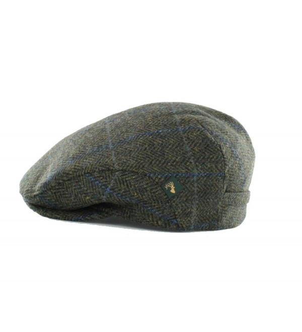 Mucros Irish Tweed Cap Green Plaid Herringbone 100% Wool - CQ12I6L470P