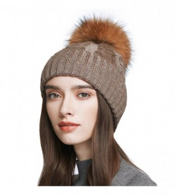 Women's Wool Knitted Pom Pom Beanie Cap Winter Crochet Cotton Hat - Brown - CG1876T482R