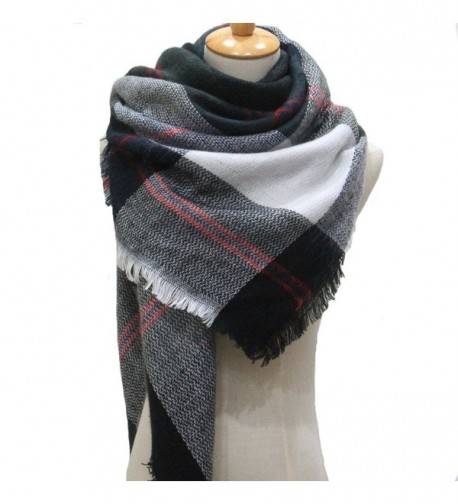 Women's Warm Large Tartan Checked Plaid Scarf Shawl Cap Blanket Scarf - Blue - CF18799O7A3