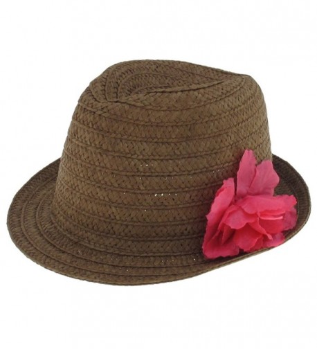 Capelli New York Solid Wide Paper Trilby Hat With Flower On The Side - Brown - C211CP18UQP