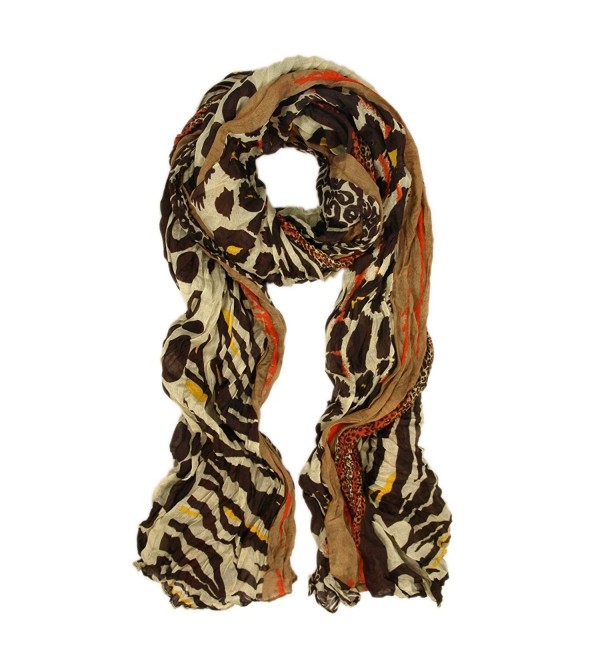 Multi Color Leopard & Zebra Mix Print Tribal Style Scarf - Different Colors Available - Brown - C3110HDSJG9