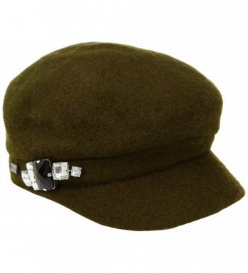 Betmar Women's Rhinstone Cap Wool with Sparkling Trim - Olive - CW17YZ4I4U5