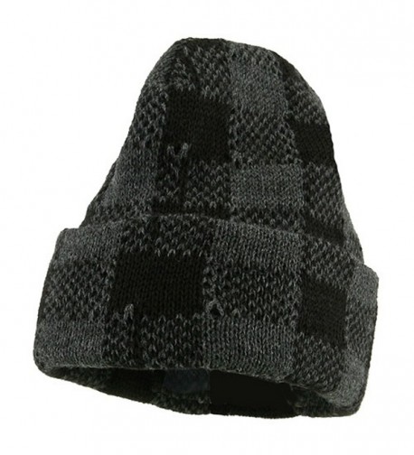 Buffalo Plaid Cuff Beanie Hat - Black Grey - CM112UGGEDV