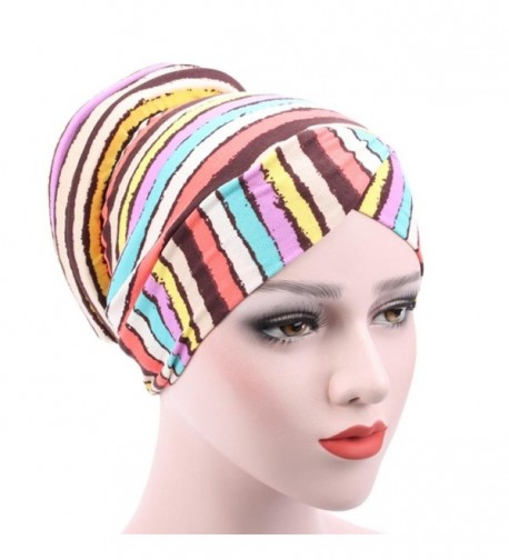 SMYTSHOP Women Cotton Muslim Stretch Turban Hat Chemo Cap Hair Loss Head Scarf Wrap - Yellow - CK183RZTNTU