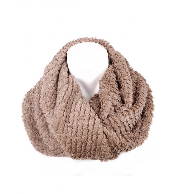 Women's Faux Fur Infinity Scarf - Warm Lightweight Loop Circle Scarves Neck warmer for Ladies and Girls - Khaki - C712LLCKIB3