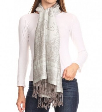 Sakkas Lightweight Two Tone Paisley Design Pashmina Fringe Scarf / Stole / Wrap - White / Grey - CR184S7EIRD