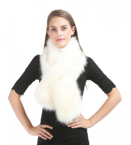 Saferin Women's Winter Faux Fake Fur Straight Scarf Wrap Collar Shawl Shrug - White - CW185SHD83Q