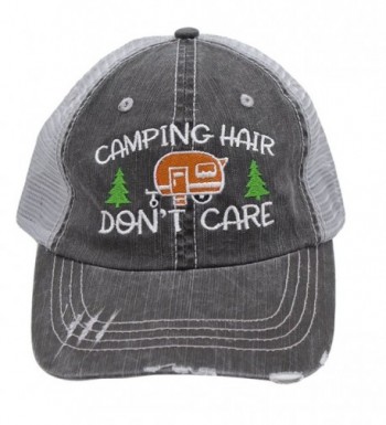 Orange Camping Hair Don't Care Women Embroidered Trucker Style Cap Hat - CR182IA8NEK