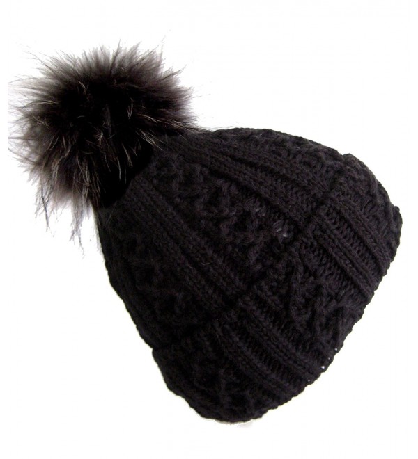Frost Hats Winter Women Asian Raccoon Pom Beanie Hat M-2013-340RN - Black - CE11KBGFRUD