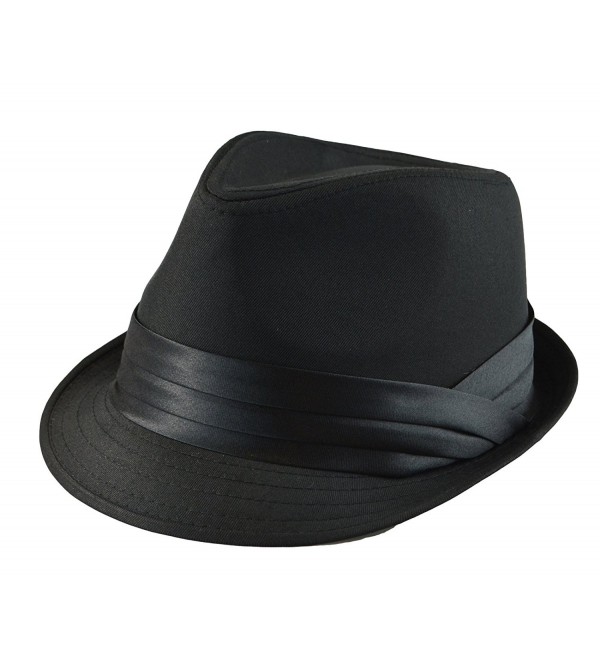 Mens Classic Fedora Plain Basic Solid Trilby Plain Trilby Hat S/M- L/XL WHI- BLK - Black - CG125L7D17H