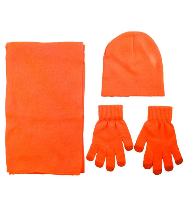 AshopZ Adult Acrylic knit set- Scarf Beanie and Touchscreen Gloves - Orange - CL11PVPOZI9