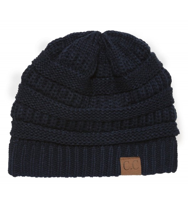 Thick Knit Oversized Beanie Cap Hat - Navy - C011PKPW8S9
