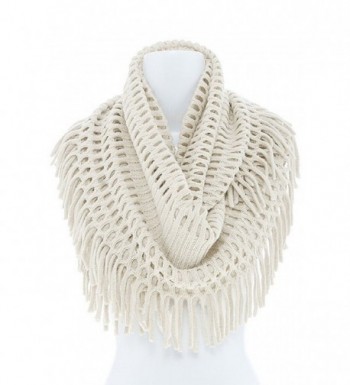Women's Winter Warm Knit Infinity Fringed Scarf- Multiple Colors KSF1415 - Ivory - CA1874XZKDE