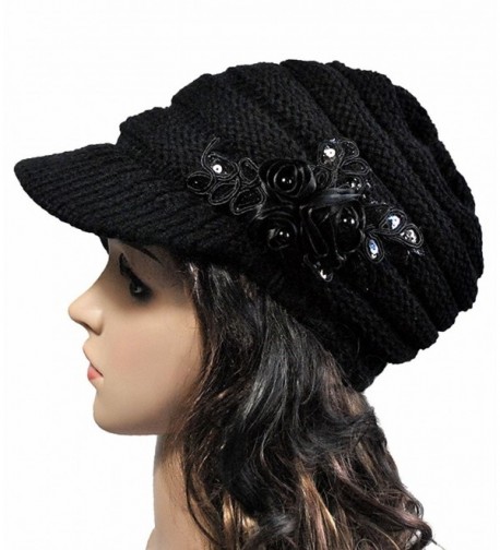 Women Cute Winter Visor Hat Cable Knit Visor Cap With Sequin Flower ...