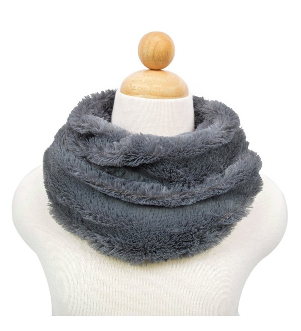 Premium Soft Small Faux Fur Solid Color Warm Infinity Circle Scarf - Diff Colors - Grey - C5124AKCTFF